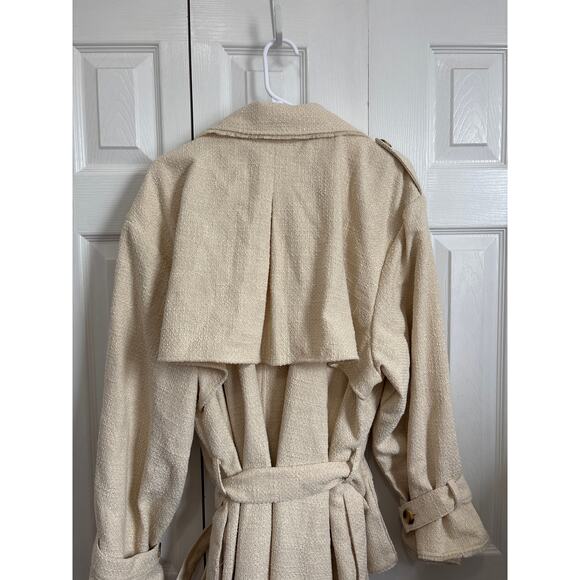 Future Collective Collab NWT Neutral Beige  Fringe Trench Coat 2x - Picture 6 of 10